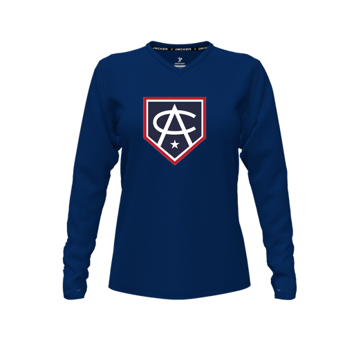 [FTLVCFNV-FYXS-LOGO3] Decker Comfort T-Shirt (Female Youth XS, Navy, V Neck, Logo 3, Long Sleeve)