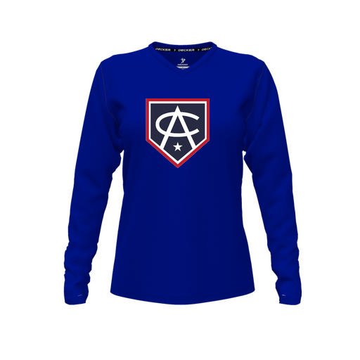 [FTLVCFRY-FYXS-LOGO3] Decker Comfort T-Shirt (Female Youth XS, Royal, V Neck, Logo 3, Long Sleeve)