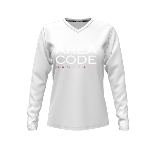 [CUS-DFW-TEES-PER-VNK-LSL-WHT-FYXS-LOGO2] Decker Performance T-Shirt (Female Youth XS, White, V Neck, Logo 2, Long Sleeve)