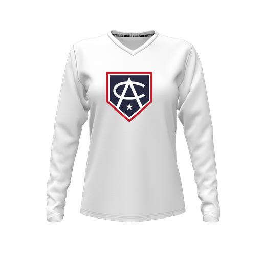[FTLVPTWH-FYXS-LOGO3] Decker Performance T-Shirt (Female Youth XS, White, V Neck, Logo 3, Long Sleeve)