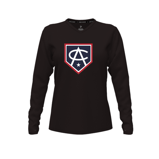 [FTLVPTBK-FYXS-LOGO3] Decker Performance T-Shirt (Female Youth XS, Black, V Neck, Logo 3, Long Sleeve)