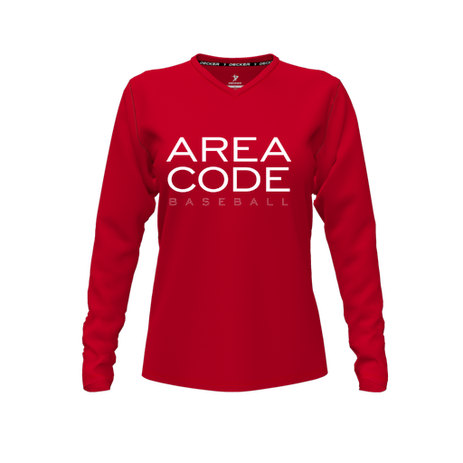 [FTLVPTRD-FYXS-LOGO2] Decker Performance T-Shirt (Female Youth XS, Red, V Neck, Logo 2, Long Sleeve)